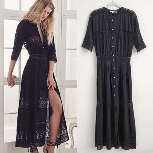 LoveShackFancy Beth Maxi Dress in Black - Size S - Cottage Lace Dress